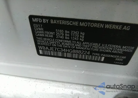 2017 BMW 540I xDrive z USA, uszkodzony, nr VIN WBAJE7C34HG888224